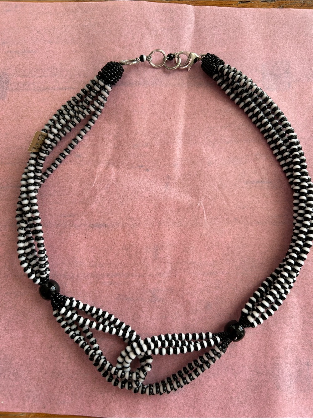 Black & White Twisted Glass Bead Necklace - Women Jewelry